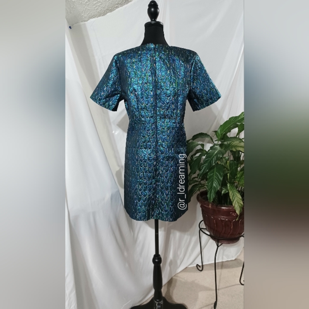 NWT Pomander Place Pavo Jacquard Mae Dress Size Medium In Blue Jacquard Color - Picture 5 of 7